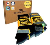DIVABONNA Chaussettes de Travail Homme Renforcées WORK Socks Respirantes et Confortables, Talon et Pointe Rembourrés, Usage Professionnel ou Quotidien Lot de 6 Paires