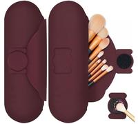 DivaDwell Depot Porte-pinceaux de maquillage en silicone, boucle magnétique anti-chute, grande capacité, sac de voyage doux et tendance, marron, Trousse de maquillage de voyage