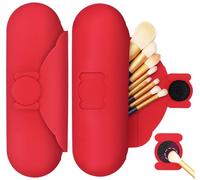 DivaDwell Depot Porte-pinceaux de maquillage en silicone, boucle magnétique anti-chute, grande capacité, sac de voyage doux et tendance, 1 ruban rouge uni, Trousse de maquillage de voyage