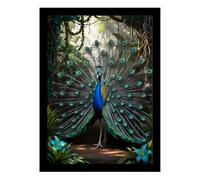 DivaFrames Décoration murale paon dansant - Peinture Vastu-Positive, 25,4 x 35,6 cm, cadre en bois noir pour salon et décoration de la maison