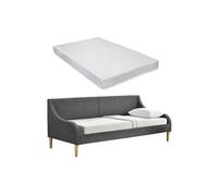 Divan Elégant Canapé Convertible en Lit Moderne avec Matelas à Mousse à Froid Confortable Lit Simple Tissu Polyester 90 x 200 cm Gris Foncé [en.casa]