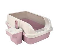 DIVCHI Bac à litière pour Chat - Bac à litière en Plastique avec Couvercle Ouvert - avec Pelle et Pelle - Bord Amovible - Nettoyage Facile - 57,2 x 41,5 x 24,3 cm (Rose)