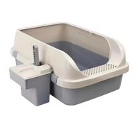 DIVCHI Bac à litière pour Chat - Bac à litière en Plastique avec Couvercle Ouvert - avec Pelle et Pelle - Bord Amovible - Nettoyage Facile - 57,2 x 41,5 x 24,3 cm (Gris)
