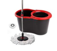 DIVCHI Ensemble serpillère et seau en microfibre pour nettoyer les sols, 1 serpillère, 1 seau + 1 tête de balai de rechange, rouge/gris