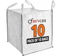 DIVCHI FIBC Lot de 10 sacs de construction en vrac - Sacs de rangement en matériau tissé de qualité industrielle de 1 tonne avec poignées | Sacs durables umbo de 1 tonne avec poignée pour la