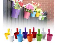 DIVCHI Lot de 10 grands pots de fleurs en métal avec trou de drainage, pour balcon, décoration d'intérieur, crochet de suspension (10 pièces avec 10 couleurs assorties)