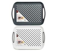 DIVCHI Lot de 2 Plateaux de Service rectangulaire et Anti-Glissement avec poignées et Surface en Caoutchouc et Confortable, Noir Gris Blanc.