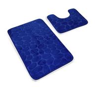 DIVCHI Lot de 2 tapis de bain antidérapants et épais - 100 % mousse à mémoire de forme - Tapis contour WC 50 x 40 cm en forme de U - Bleu marine