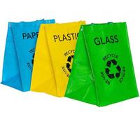 DivCHI Lot de 3 grands sacs de recyclage réutilisables multicolores avec poignées et fixations sécurisées pour séparer vos déchets ménagers et sacs de recyclage pour papier de verre et plastique 53 l