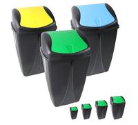 DIVCHI Lot de 3 poubelles en plastique avec couvercle basculant amovible | Poubelle de recyclage | Poubelles de recyclage pour la maison, la salle de bain, le bureau (taille L, 70 L)