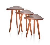 DIVCHI Lot de 3 tables basses gigognes modernes avec pieds en bois pour salon, salle à manger, bureau, cuisine et chambre à coucher (marron, style - 850-07)