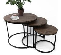 DIVCHI Lot de 3 Tables Basses gigognes Rondes Modernes Aspect Bois avec Base en métal Noir pour économiser de l'espace pour Salon, Chambre à Coucher et Balcon (hêtre Noir)