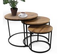 DIVCHI Lot de 3 Tables Basses gigognes Rondes Modernes Aspect Bois avec Base en métal Noir pour économiser de l'espace pour Salon, Chambre à Coucher et Balcon (chêne Clair)