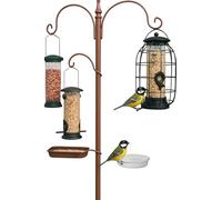DIVCHI Mangeoire à oiseaux avec 2 plats, station de suspension pour oiseaux, mangeoire à oiseaux, station d'alimentation pour oiseaux, support de mangeoire à oiseaux en métal, mangeoires pour petits