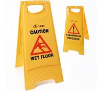 DIVCHI Panneau d'avertissement « Caution Wet Floor » jaune - Panneau de sol « Cleaning in Progress » imprimé de l'autre côté - Mini panneau de sol humide idéal pour une utilisation commerciale