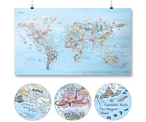 Dive Map by Awesome Maps - Carte du monde illustrée pour les amateurs de plongée - réinscriptible - 97,5 x 56 cm