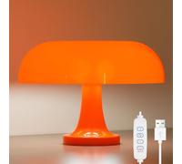 DIVEKID Lampe de chevet orange pour chambre à coucher, table de chevet rétro en forme de champignon avec 3 couleurs d'éclairage et 10 niveaux de luminosité, lampe de bureau pour salle de