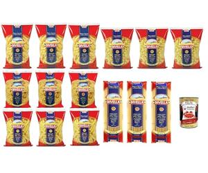 Divella Pasta Pack test Bucatini Canneroni Rigati Penne Candela Lumache Farfalle, pâtes italiennes à base de semoule de blé dur, 15 x 500 g + Italian Gourmet polpa 400 g