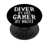 Diver by Day Gamer by Night Underwater Deep Sea Free Diving PopSockets PopGrip Adhésif