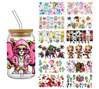 Divers dessins animés décalcomanie UV DTF transfert autocollant tasse gobelet enveloppement pour 16oz Libbey lunettes enveloppes bouteilles bricolage tasse bâton A79