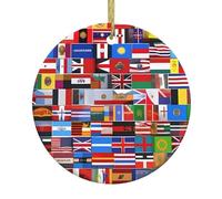 Divers drapeaux de Noël ornement en céramique pendentif rond avec ficelle dorée - Décoration de vacances