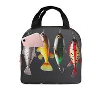 Divers types d'appâts de pêche Sac à déjeuner isotherme réutilisable et étanche avec poches latérales - Grand sac à repas pour le travail, les voyages en plein air