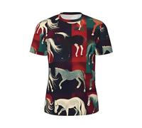 Divers types de chevaux imprimés élégants d'été hommes T-shirt à manches courtes léger respirant activités de plein air, noir, Taille 3XL
