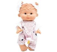 diversal Poupée Nenote Marine et PAU - 26 cm - Vinyle articulé - Grenouillère mauve avec ours + tétine - Fabriqué en Espagne - Poupée réaliste pour jeu ou collection