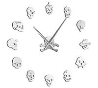 Diverses têtes de mort - Autocollant décoratif à faire soi-même - Grande horloge murale - Squelette mort - Cranium moderne - Cadeau fantaisie personnalisé - Grande horloge murale (argent, 119,4 cm)