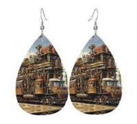 Diversified Transport Print Leather Earrings - Dangle Earrings Drop Earrings Lightweight Teardrop Jewelry, Costume Party Pendentifs, taille unique, Cuir