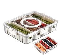 Divide Serving Tably - Boîte de charcuterie à 4 compartiments - 30,5 x 2,76 cm - Organisateur alimentaire transparent avec couvercle - Récipient portable avec poignées - Empilable - Rangement pour