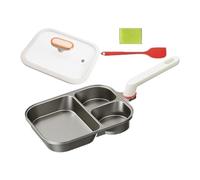 Divided Frying Pan - Titanium Nonstick Pot, Three Compartment Design Egg Skillet, Includes Glass Lid Silicone Spatula Tool, Breakfast Pancake Omelet Making Griddle - For Home Kitchen Meal Preps