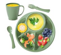 Divided Plate Set - 4 compartiments | Food Grade PP - Micro-wave Dishwasher Safe Breakfast Lunch Dinner Tray With Spoon Fork Water Cup For Home Canteen RV Restaurant