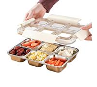 Divided Serving Tray 6-Compartment - Stainless Steel Leakproof Container | Divided Serving Tray | 6-Compartment Stainless Steel Leakproof Container | Dip Tray With Lid | For Brunch Lunch Dinner Housew