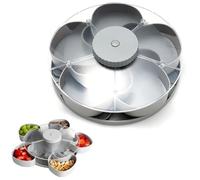 Divided Spin and Snack Serving Tray, Portable Rounded Veggie Tray with Rotating Cover, Multi-Compartment Food Organizer Design, Multi-Purpose Food Platter for Veggie Fruit (Gray)