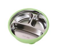 Divided Suction Plate, Stainless Steel Toddler Dinner Dish, Fall Resistant Snack Bowl, Food Tray with Suction Base, Easy Clean, for Outdoor, Kitchen, Kindergarten, Picnic, Camping, Home 6.3x6.3 Inches