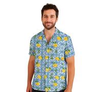 DIVINA Chemise d'été pour homme, manches courtes, décontractée élégante, bleu, coupe régulière, imprimé original - gilet 168 - citron bleu, Lemon Blue, Medium