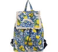 Divina Italian Design Sac à dos en faïence avec imprimés méditerranéens, fermeture à cordon, franges décoratives, 30 x 40 cm, motifs citrons et faïence - BAG 115, Bleu/rouge, 30x40 Centimetri