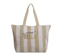 DIVINA Sac de plage Ciao Bella, 53 x 37 cm, rayures bleu/beige, toile, poignées en coton, fermeture à glissière, design méditerranéen - BAG 226, Rayures beiges, 53x37 cm