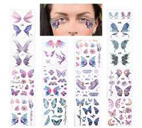 DIVINA VITAE 14 Feuilles Halloween Ephemere Temporaires Paillettes Visage, Paillettes Papillon Faux Tatouages Autocollants, pour femme Noël Fête Festival Anniversaire