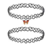 DIVINA VITAE 2 Pièces Collier Ras du Cou Tatouage Papillon Bijoux au Extensible Femme Collier Ras Cou Années 90 Accessoires pour Adolescentes Filles Bijoux Pendentif Noir Style D'été