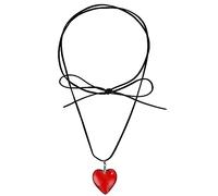 DIVINA VITAE Chunky Fluffy Coeur Collier pour Filles Grand Verre Pendentif Coeur Collier Réglable Noir Velours Coeur Collier Gothique Coeur Choker Coeur Bijoux Cadeau pour Adolescentes (Rouge)