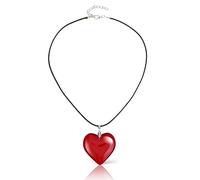 DIVINA VITAE Collier Ras du Cou Pendentif Cœur Grand en Verre Rouge Réglable - Accessoires de Bijoux Tendance pour Femmes Adolescentes
