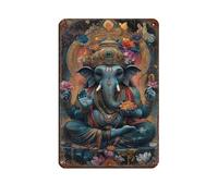 Divine Ganesha - Affiche rétro en métal - Dieu hindou de la sagesse et de la prospérité - Décoration murale - 20 x 30 cm
