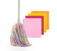 Divine Genius | Kit Serpillière Microfibre et 4 Chiffons, 22 cm, Sunrise | Filetage universel, se visse sur votre manche, une couleur par zone, sols, plans de travail et tables