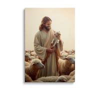 Divine Grace Art Art mural chrétien | Impression sur toile religieuse de Jésus et d'agneau | Inspirée de la foi du bon berger - Décoration d'intérieur (50 x 75 cm), sans cadre)
