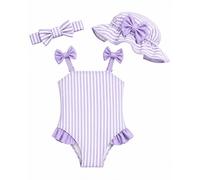DivingBirds Maillot de bain 3 pièces pour bébé fille avec chapeau de soleil et bandeau - Maillot de bain une pièce pour bébé fille - Maillot de bain - Vêtements de protection UV pour bébé fille de 3