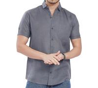 DIVISIVE Chemise à manches mi-longues en mélange de lin pour homme, Gris, 48