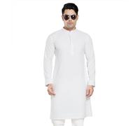 DIVISIVE Kurta brodé de paillettes pour homme, mélange de coton, coupe ajustée, blanc, 4XL