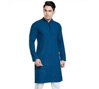 DIVISIVE Kurta Homme Paillettes Brodées Mélange de Coton Slim Fit